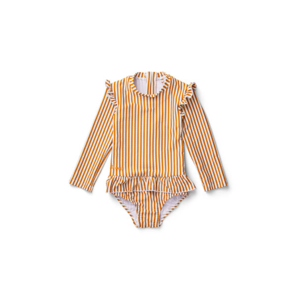 Badeanzug "Sille swim jumpsuit seersucker- Mustard/ white"