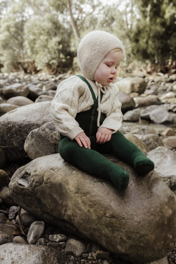 Teddystrumpfhose mit Hosenträgern "Teddy Warmy Cotton Tights - Dark Forest Green" – Bild 3