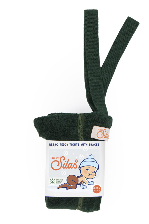 Teddystrumpfhose mit Hosenträgern "Teddy Warmy Cotton Tights - Dark Forest Green"