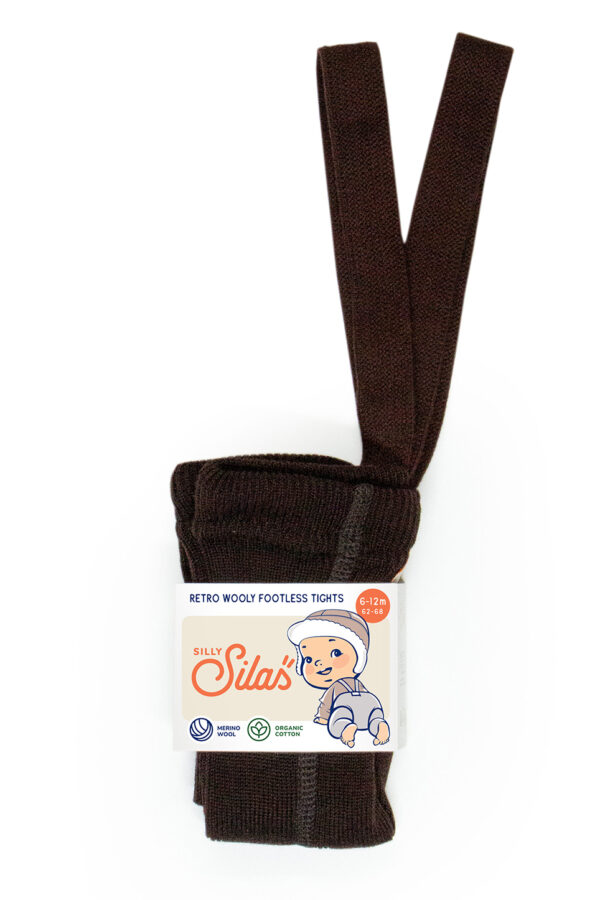 Wollstrumpfhose ohne Fuss mit Hosenträgern "Wooly Footless Tights - Espresso Brown"