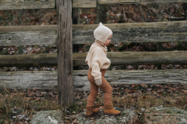 Wollstrumpfhose ohne Fuss mit Hosenträgern "Wooly Footless Tights - Cappuccino Brown" – Bild 3