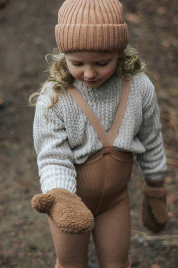 Wollstrumpfhose ohne Fuss mit Hosenträgern "Wooly Footless Tights - Cappuccino Brown" – Bild 5